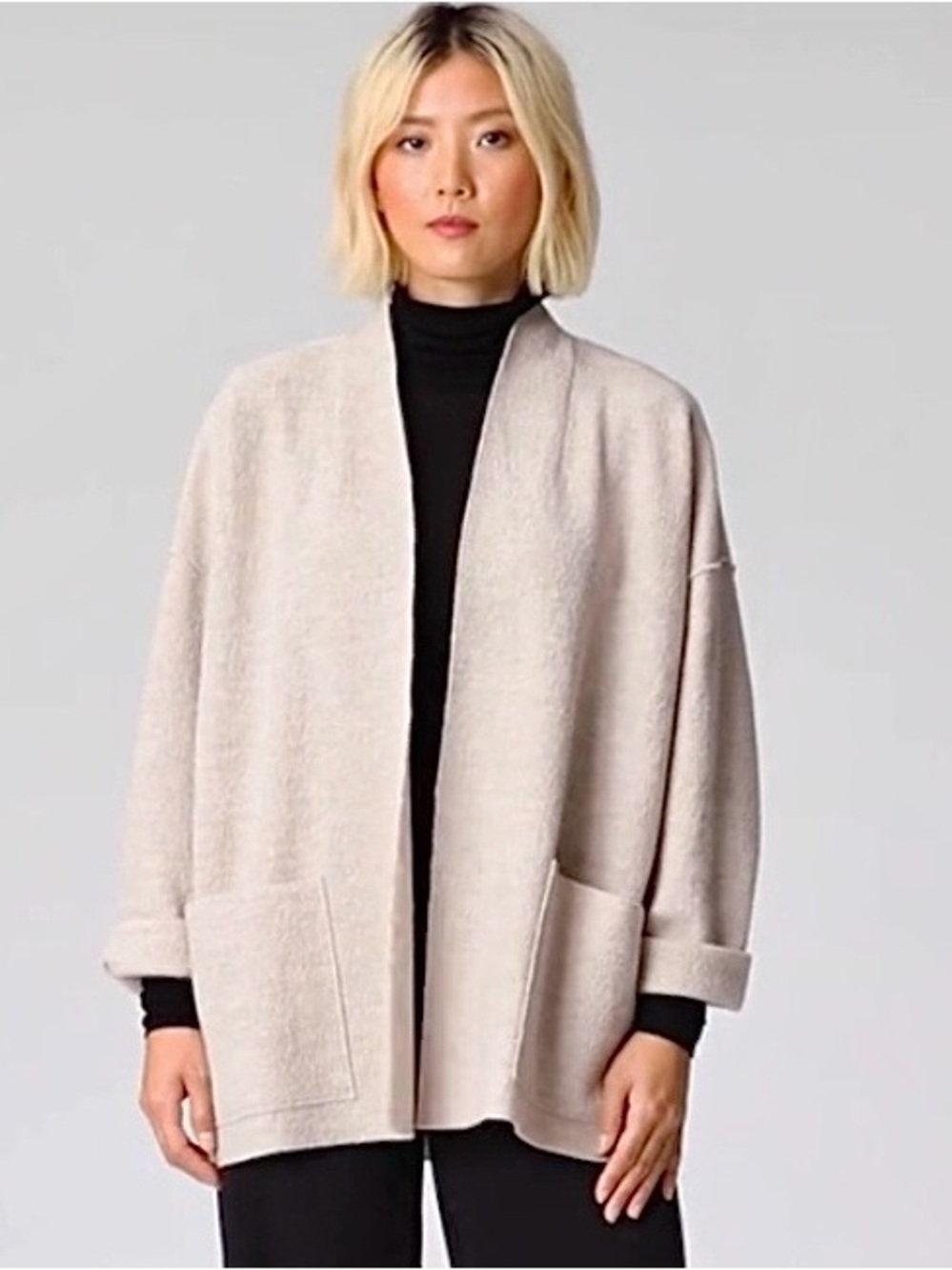 Eileen Fisher System Boiled Wool Jacket Cardigan Plus Size 2X Relaxed Boxy Oat